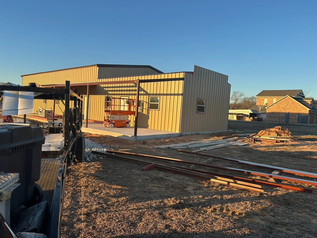 Concrete slab being finished for a metal building
